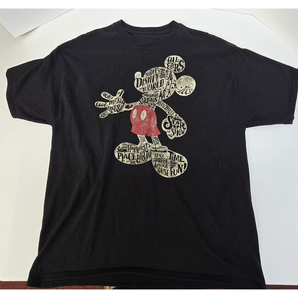 Mickey Mouse Portrait Words Hanes Disney Black T-Shirt Mens XXL